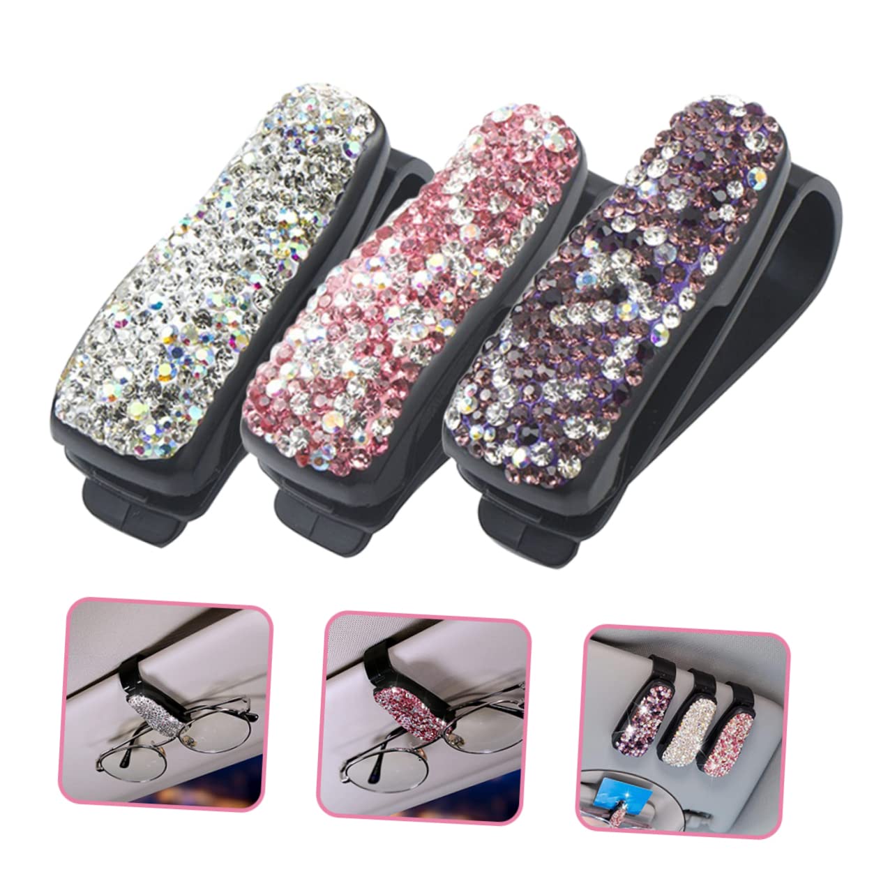 SOLUSTRE 15piezas Soporte De Gafas Brillantes Clip para Visera De Coche Organizador De Accesorios De Automóvil De Plata Rosa y