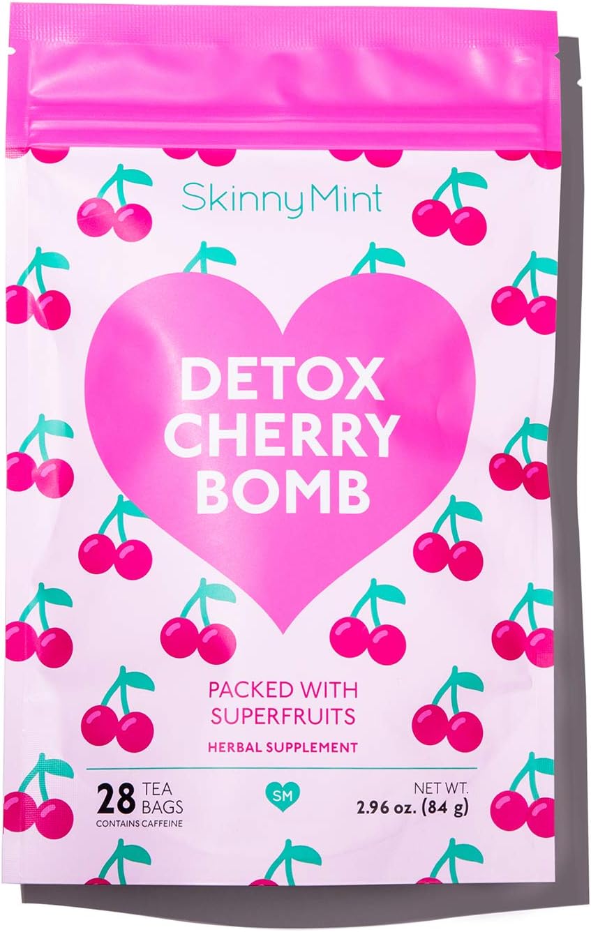 SkinnyMintDetox Cherry Bomb, All Natural Superfruits Detox Tea to Support Healthy Weight Management Goals. Helps Boost Immunity and Energy