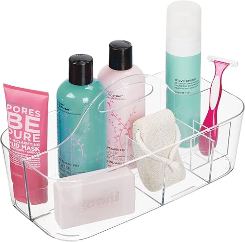 mDesign Organizador de ducha dividido de plástico con asa, almacenamiento para baño o dormitorio, capacidad para jabón de manos, champú, esponjas,