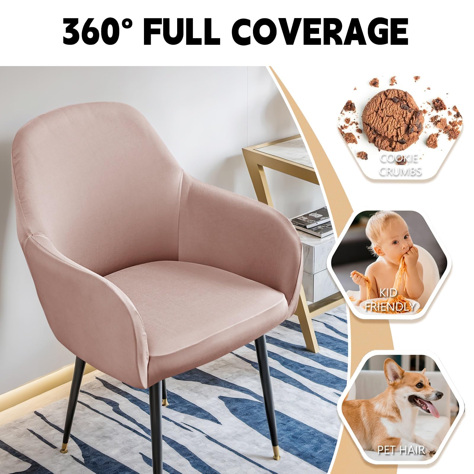 Fundas elásticas para sillas de comedor con reposabrazos, paquete de 6 fundas giratorias para sillas de oficina, protector Slish para sala de estar y dormitorio, fácil de limpiar