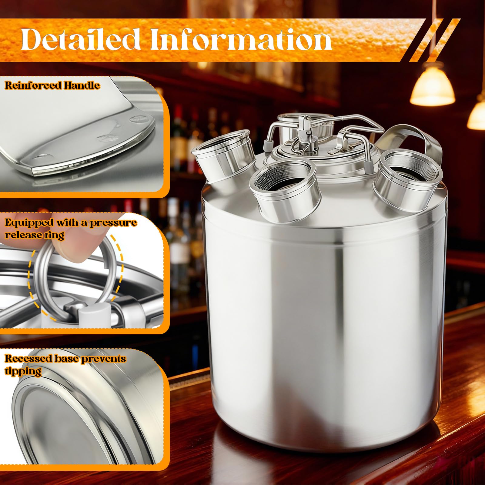 Barril de limpieza de cerveza, 10 L, acero inoxidable, depósito de limpieza de 4 cabezales, incluye pinchos A, S, G, D con tapa de cierre para dispensadores de cerveza, máquinas de té de