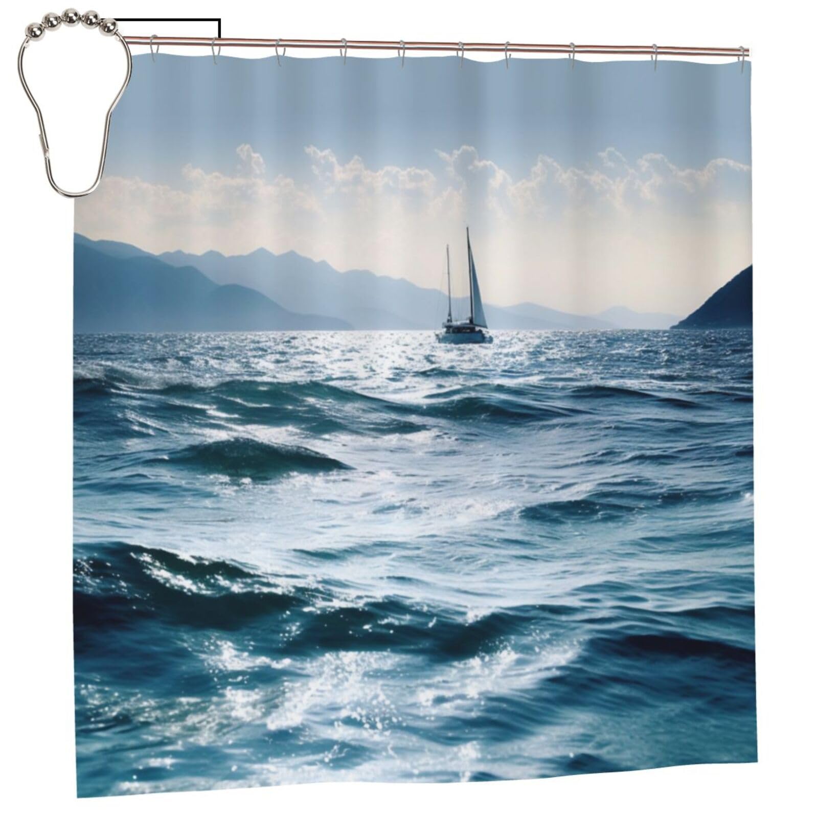 BWWHCCTI Beautiful Sea Printed Shower Curtain With 12 Iron Hooks Opaque Quick Drying Waterproof Shower Curtains Sets For Bathroom 183x183 CM