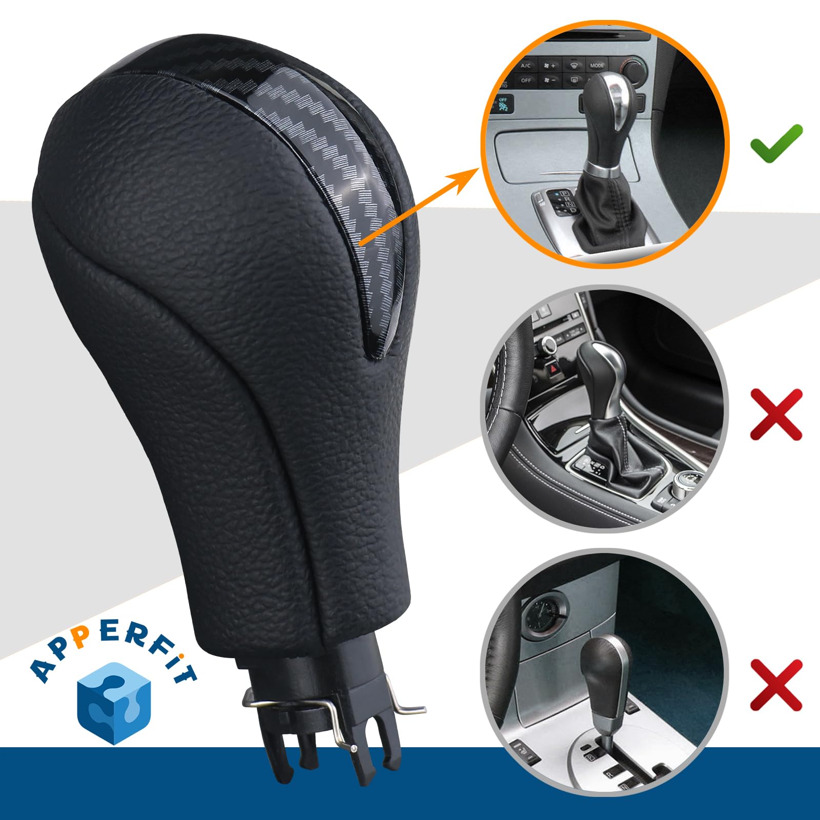 APPERFiT Gałka zmiany biegów do automatycznej skrzyni biegów 34910-JK03A 34910-1LA6C kompatybilna z Infiniti EX35 FX35 FX50 G25 G35 G37 Q60 QX50 QX56 QX70 czarny i włókno węglowe