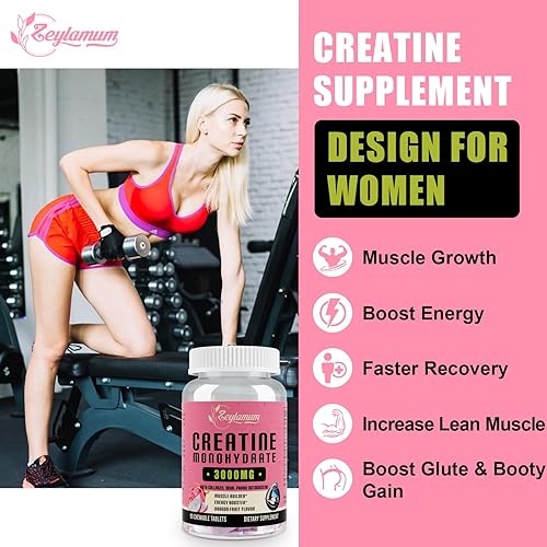 Miniatura 6 de Monohidrato de creatina para mujeres, suplemento de creatina de 3000 mg, con colágeno hidrolizado, BCAA, creatina para ganancia de glúteos,