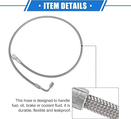 Vista 89 de AN3 - Línea de alimentación de aceite turbo de acero trenzado de 90 grados a extremo de manguera recto, turbocompresor remoto de 24 pulgadas, línea