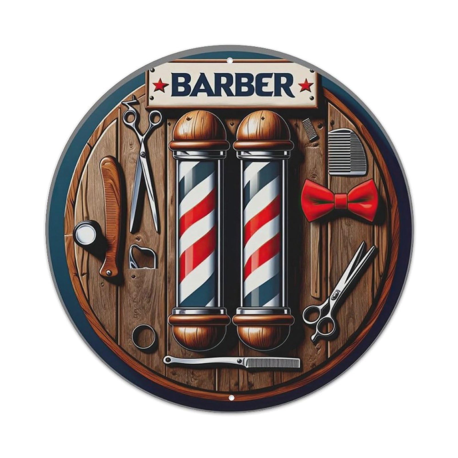 Barber Pole Scissors Comb Bowtie Metal Tin Sign