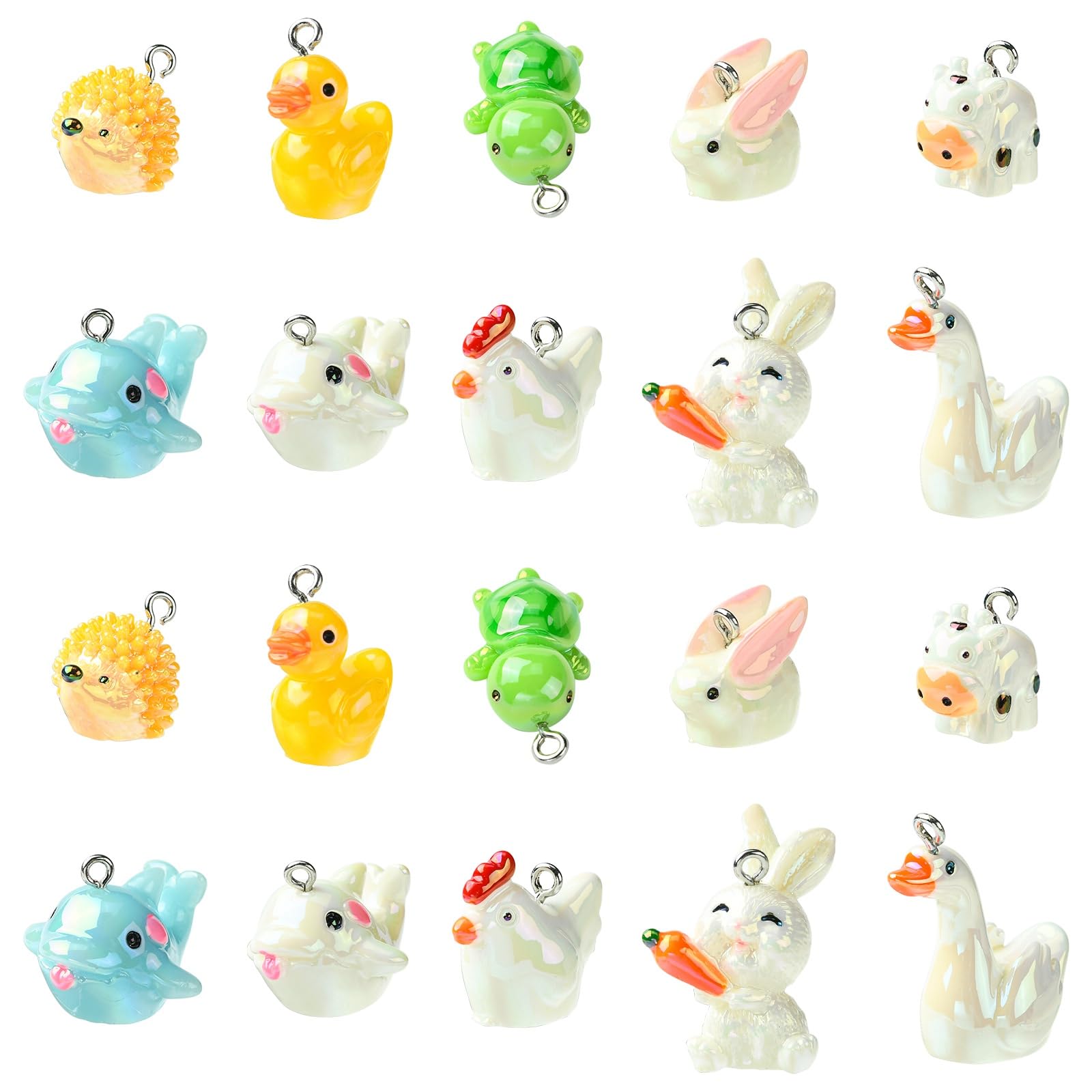 UR URLIFEHALL 20 Pcs 10 Styles Resin Animal Charms 3D Duck Rabbit Turtle Charms for DIY Jewellery Making Keychain Crafts Phone Straps