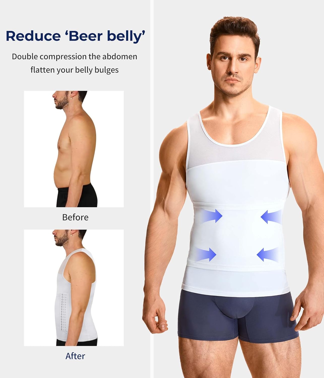 Men Body Shaper Slimming Vest Tight Tank Top Compression Shirt Tummy Control Underwear Moobs Binder - Image 3