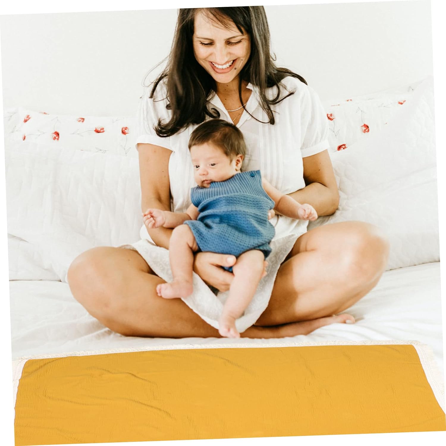 Yardwe Blanket Tassel Cotton Quilt Ginger Color Soft and Breathable Crib Bedding for Newborns for Bathing and Sleeping