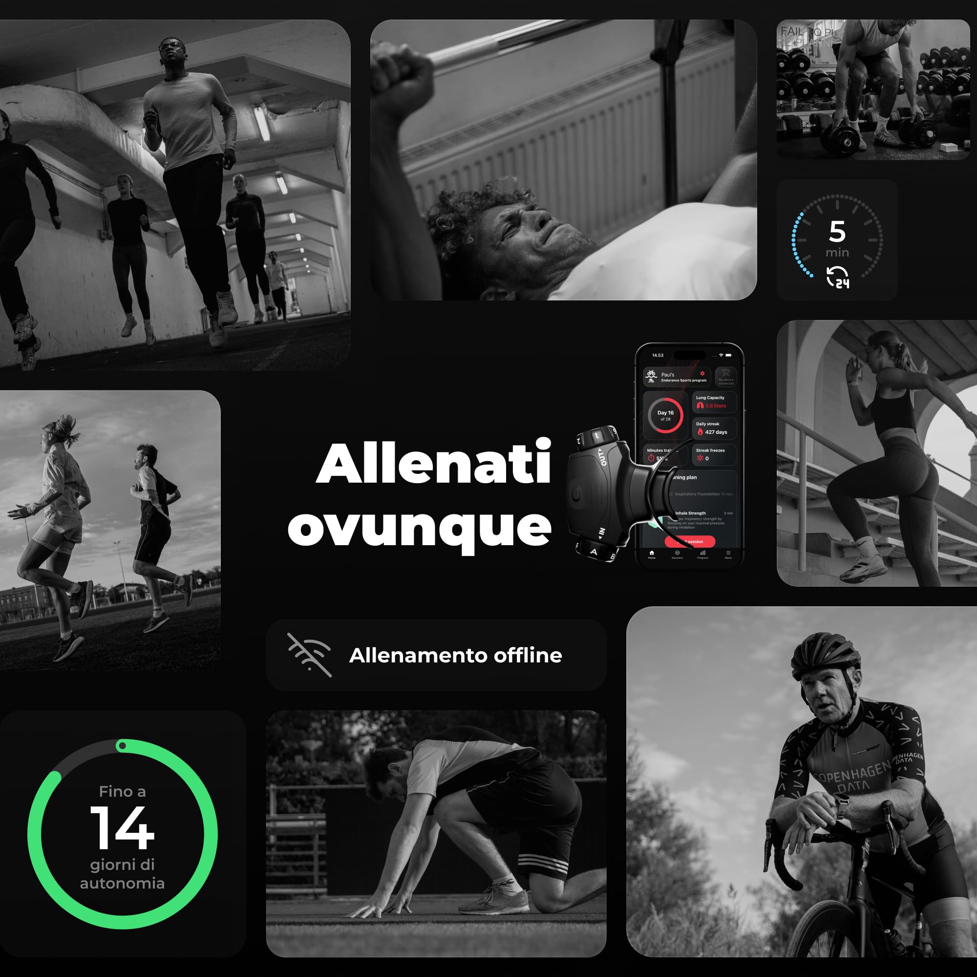 Airofit Elite Allenatore Respiratorio – Resistenza Regolabile | Portatile; ruote di resistenza; allenamento respiratorio con app; casa, palestra e viaggio