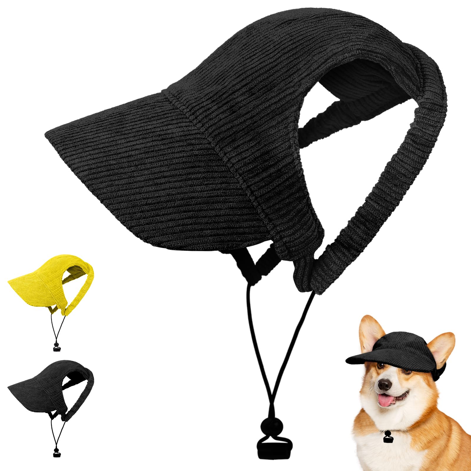 OFFCUP Berretto da Baseball per Cani Regolabile Cappello da Baseball per Cani con Fori per le Orecchie Cappello Sportivo da Viaggio Cappellino di Protezione Solare per Animale Domestico (Nero, M)