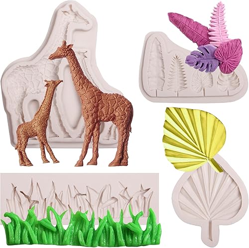 Moldes de silicona para chocolate y jirafa, moldes de fondant tropicales de palmeras de plantas de selva, moldes para hornear para decoración de