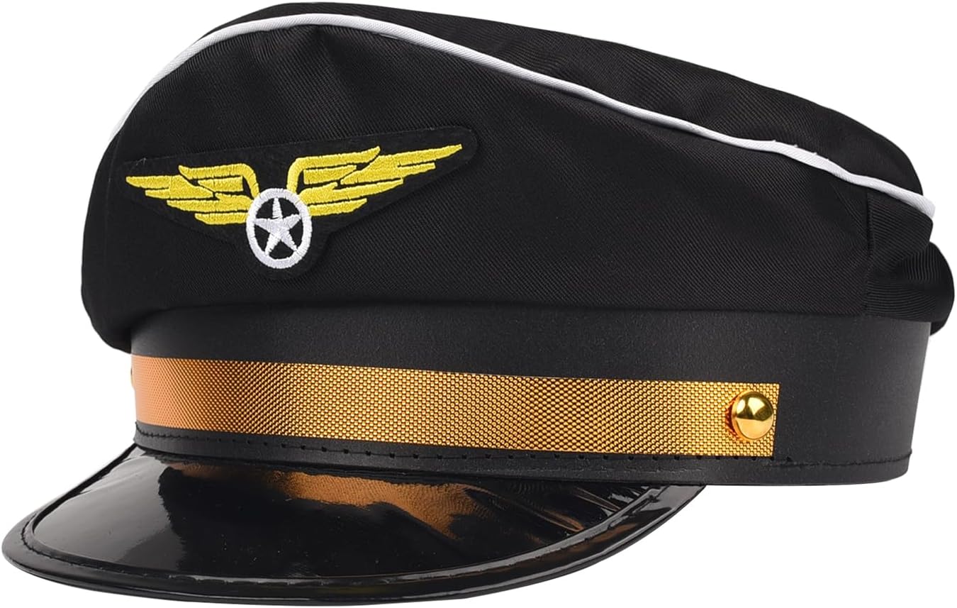 Lezevn Pilot Hat Airline Captain Cap Halloween Pilot Fancy Dress Accessory Pilot Party Theme Hats Caps Airline Pilot Costume Accessory