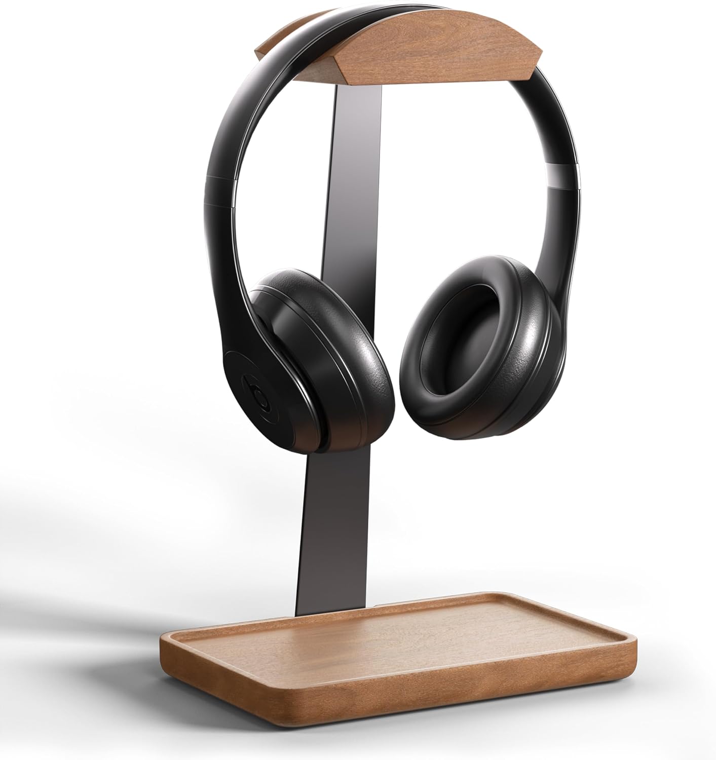 Wooden Headphone Stand, Solid Wood Desktop Organizer