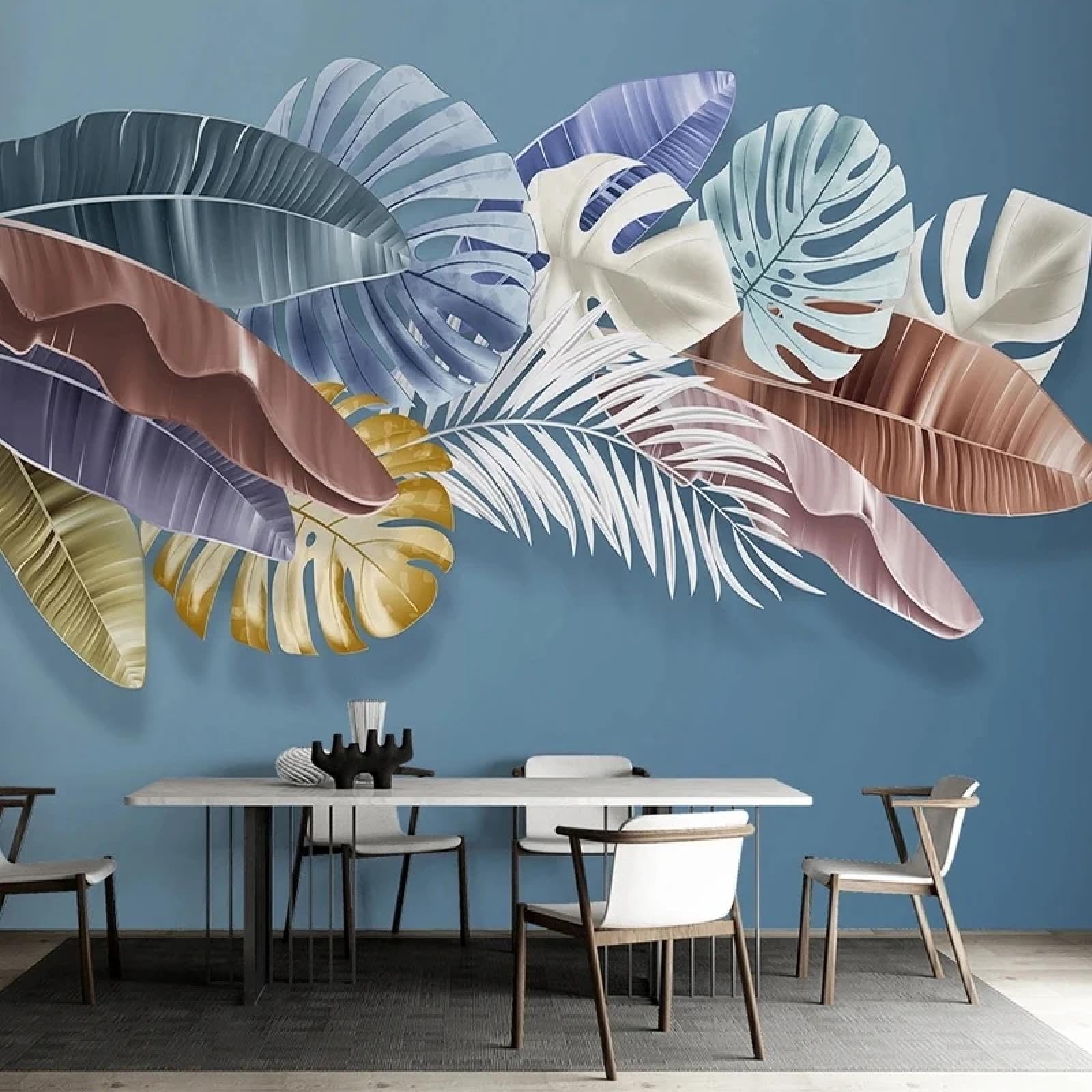 Papier peint mural 3D feuilles colorées pour salon