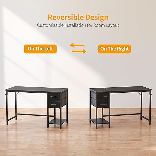 Miniatura 5 de CubiCubi Escritorio para computadora en casa con 2 cajones, escritorio pequeño de 55 pulgadas, mesa de estudio, escritorio moderno y simple para PC,