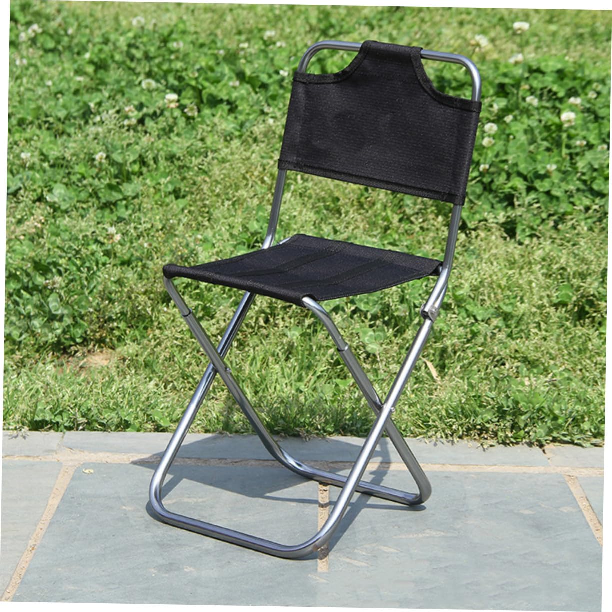 Gatuida Sgabello Pieghevole in Alluminio Leggero con Schienale per Campeggio Pesca e Escursionismo Sedia Portatile Outdoor Resistente e Compatta Nero e Argento Media