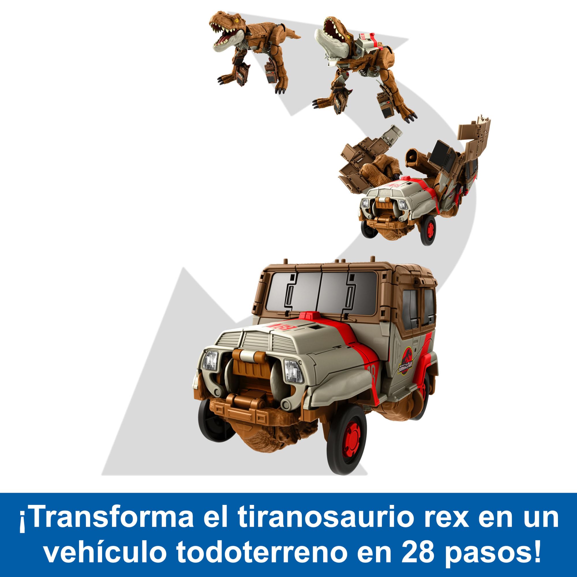Mattel Jurassic World Fierce Changers Atrapa y ruge T-Rex Dinosaurio de juguete se transforma en todoterreno, +4 años (HPD38)