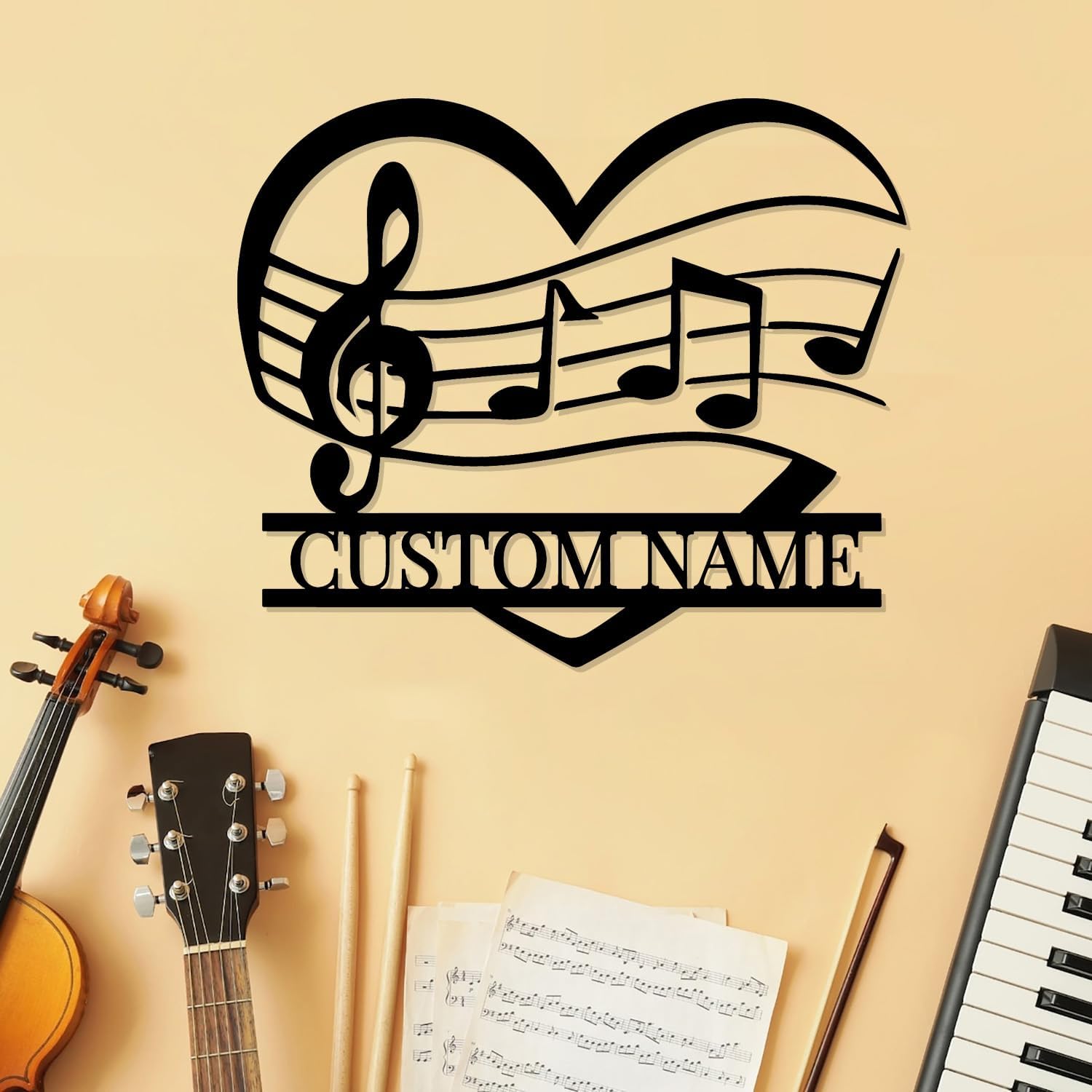 Personalized Music Metal Wall Art and Decor, Custom Name Signs, Music Teacher Gift, Entrway or Bedroom (Style-1)
