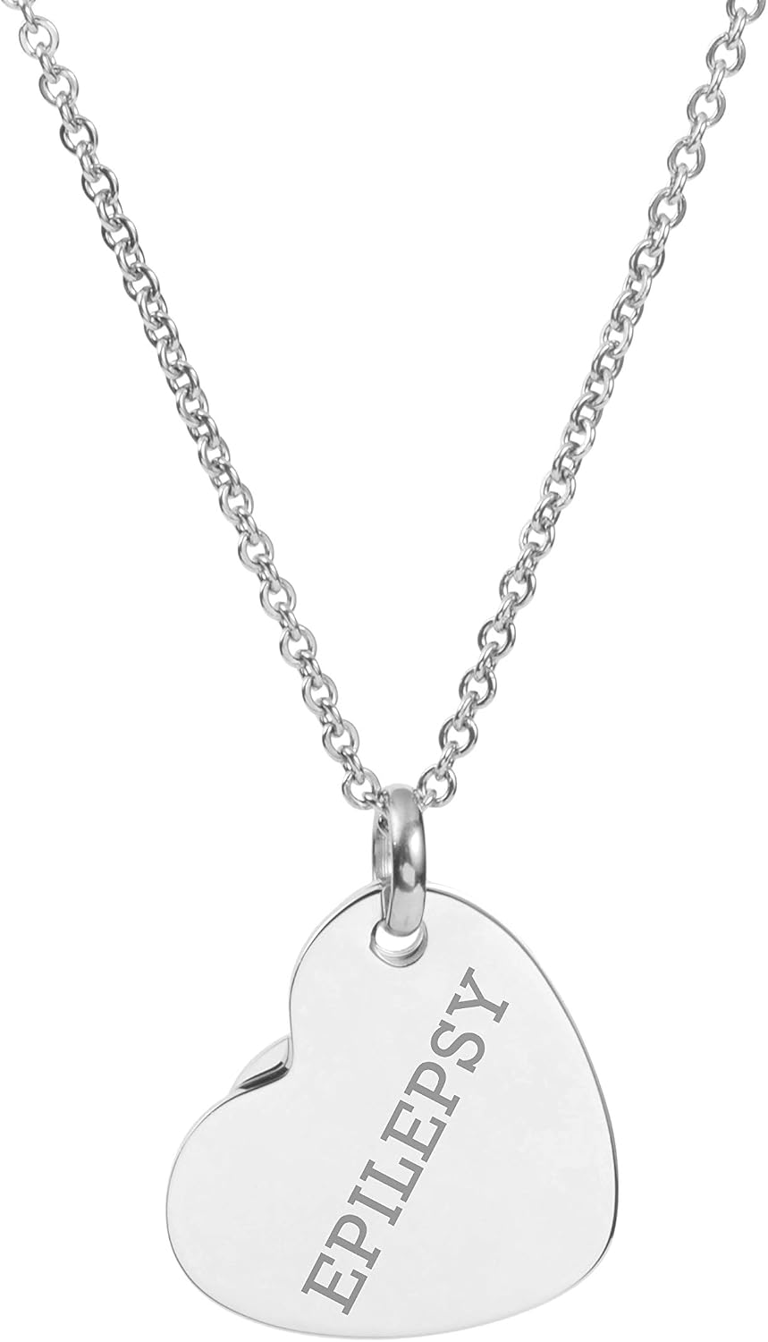 LinnaLove Heart Medical Alert Necklace for Women Engraving Epilepsy