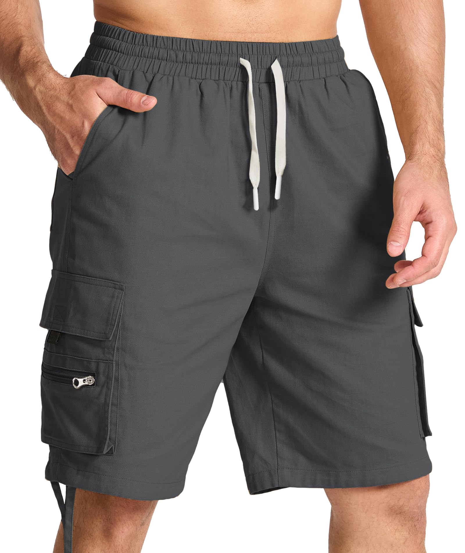 Mens Cotton Cargo Hiking Shorts with Multi Pockets Summer Outdoor Work Casual Shorts