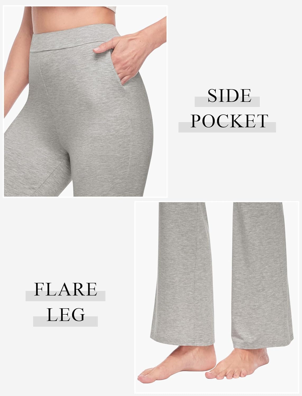 Womens Casual High Waist Flare Lounge Pants Stretchy Modal Bootcut Workout Trousers with Pockets - Image 4