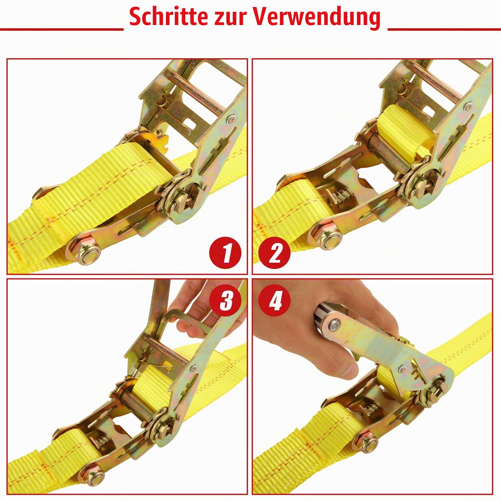 4 Stück Spanngurte mit Ratsche und Haken, 5 M 50 mm Breit Ratschengurte, Zweiteilig Zurrgurte, Schwerlast 4000kg Spanngurt Gelb für Ladungssicherung, Gepäckentfernung und Camping