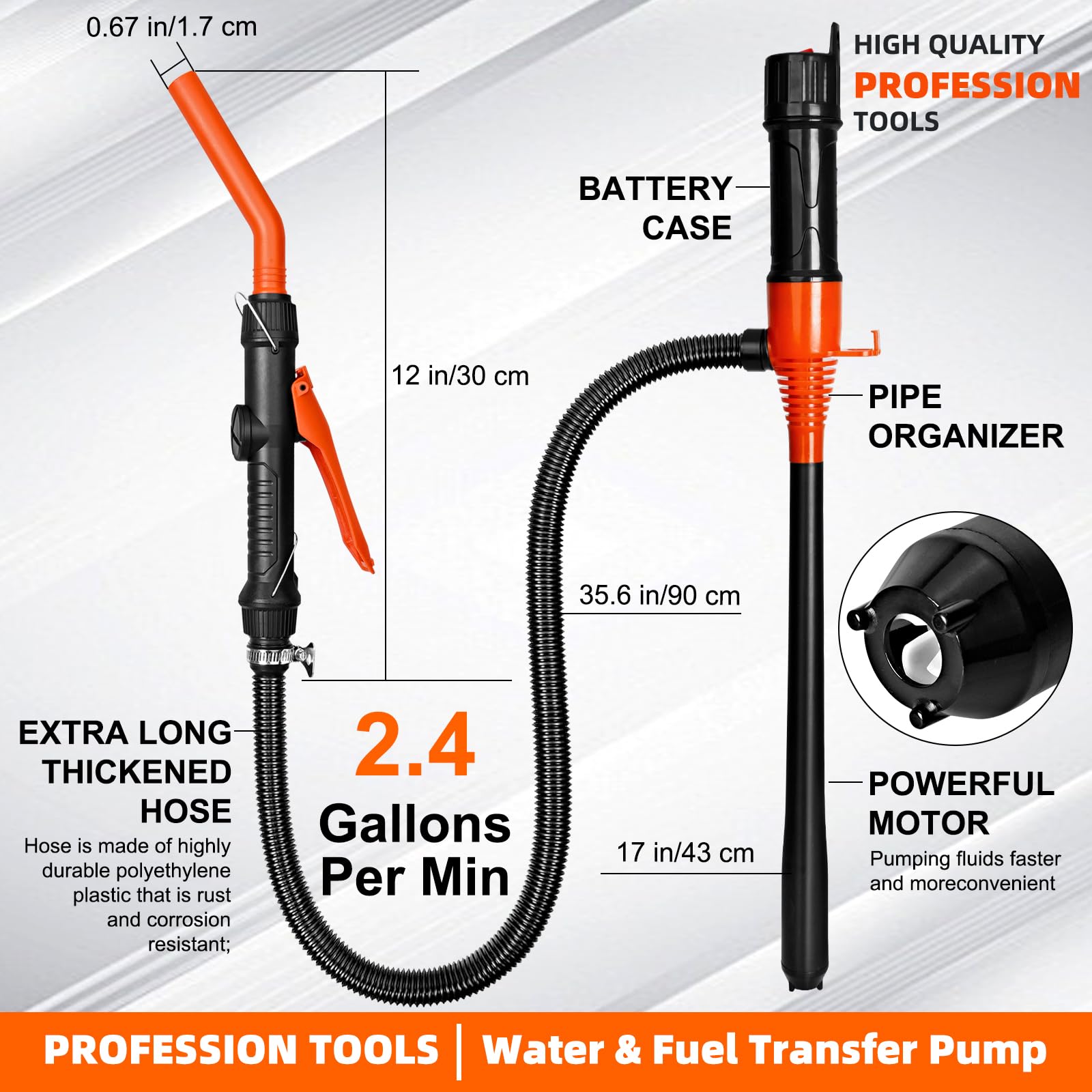 Pompa Benzina, Pompa travaso gasolio, Pompa a benzina elettrica a batteria, Pompa elettrica per liquidi, Pompa di Trasferimento Portatile, con Flusso Controllato e Tubo Flessibile a Prova di Perdite