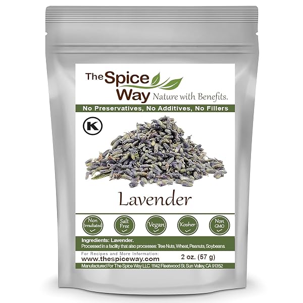 The Spice Way Lavender Flowers - (2 oz) dried flower buds for tea and culinary use - Culinary Lavender Buds - Dried Edib