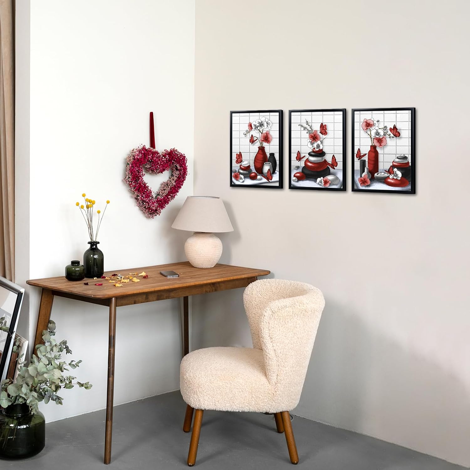 RnnJoile Red Bathroom Decor Zen Pictures Wall Art Orchid Flower Zen Stone Modern Bathroom Decor Black Frame 12x16 inch each piece