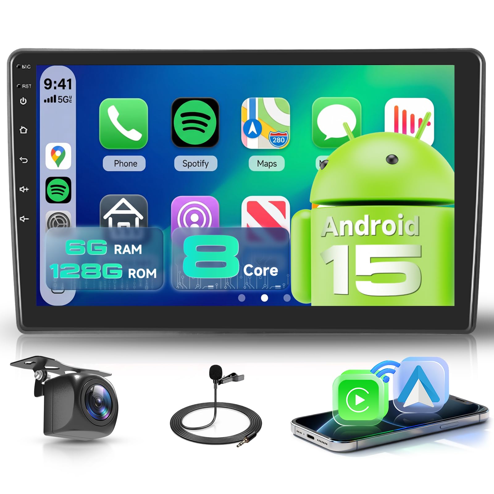 【8 Core 6+128G】Per Citroen C5 2008-2017 Autoradio con CarPlay Wireless Android Auto, Schermo IPS da 10,1 Pollici con Radio FM/RDS, GPS, Bluetooth 5.0, Supporta telecamere panoramiche a 360°