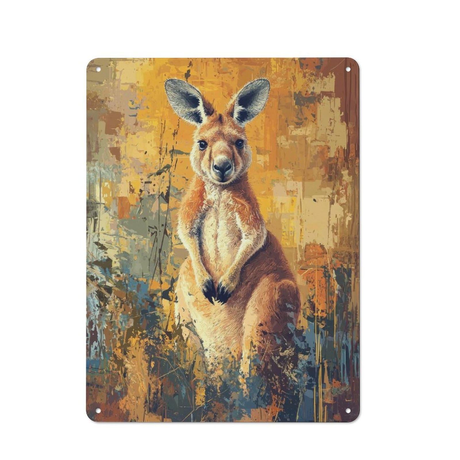 Junmoney Kangaroo Painting Vintage Metal Wall Sign 40X30cm For Hobby Room Or Studio, For Hobby Room Decor Fans