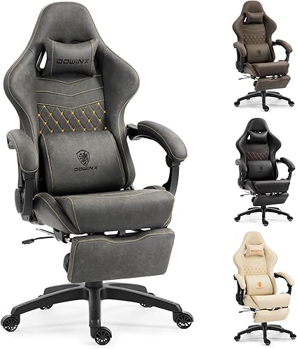 Miniatura 16 de Dowinx Silla de juegos grande y alta, sillas de videojuegos con reposapiés, sillas de PC para jugadores de adultos – Silla reclinable ergonómica