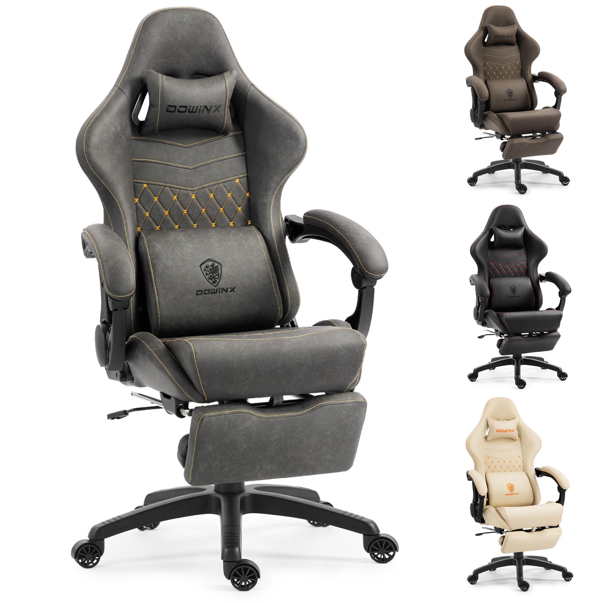 Dowinx Gaming Chair Big and Tall with Dual Extended Footrest & Massage, Ergonomic Reclining Computer Chair for Adults, Racing-Style Gamer Chair 400lbs