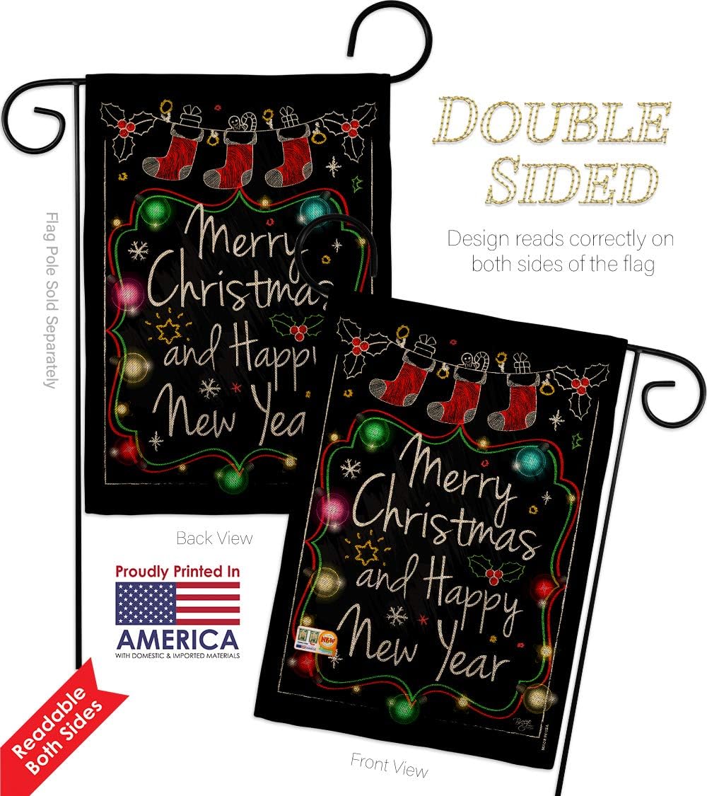 Chalkboard Merry Christmas Burlap Garden Flag Wintertime Santa Marry Xmas Present Reindeer Season Snow Small Decorative Gift Yard House Banner Double-Sided Made In USA 13 X 18.5