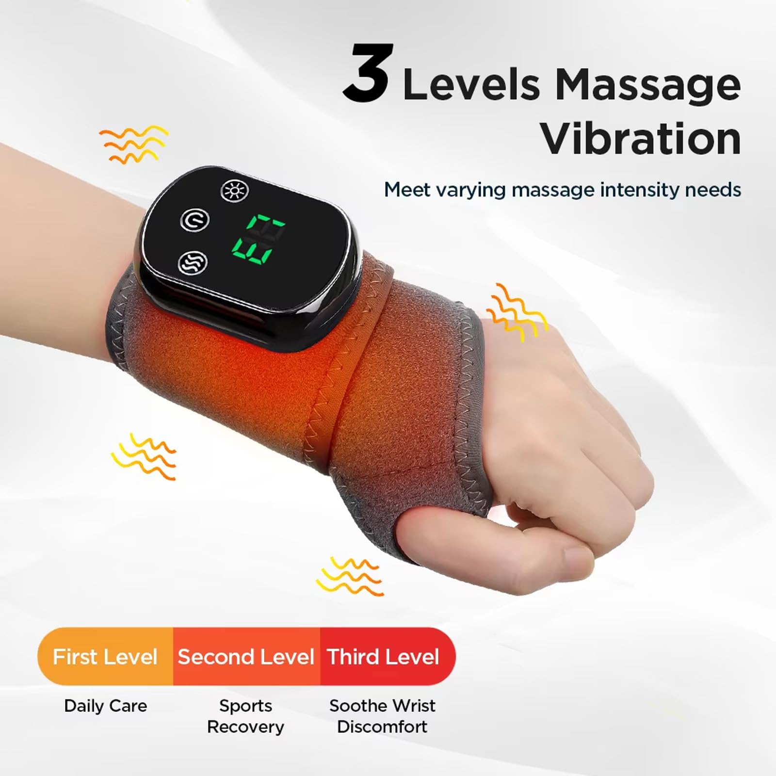 Muñequera vibradora térmica para aliviar el dolor de artritis con 5 métodos de calentamiento y 3 métodos de masaje, temporizador inteligente de 30 minutos