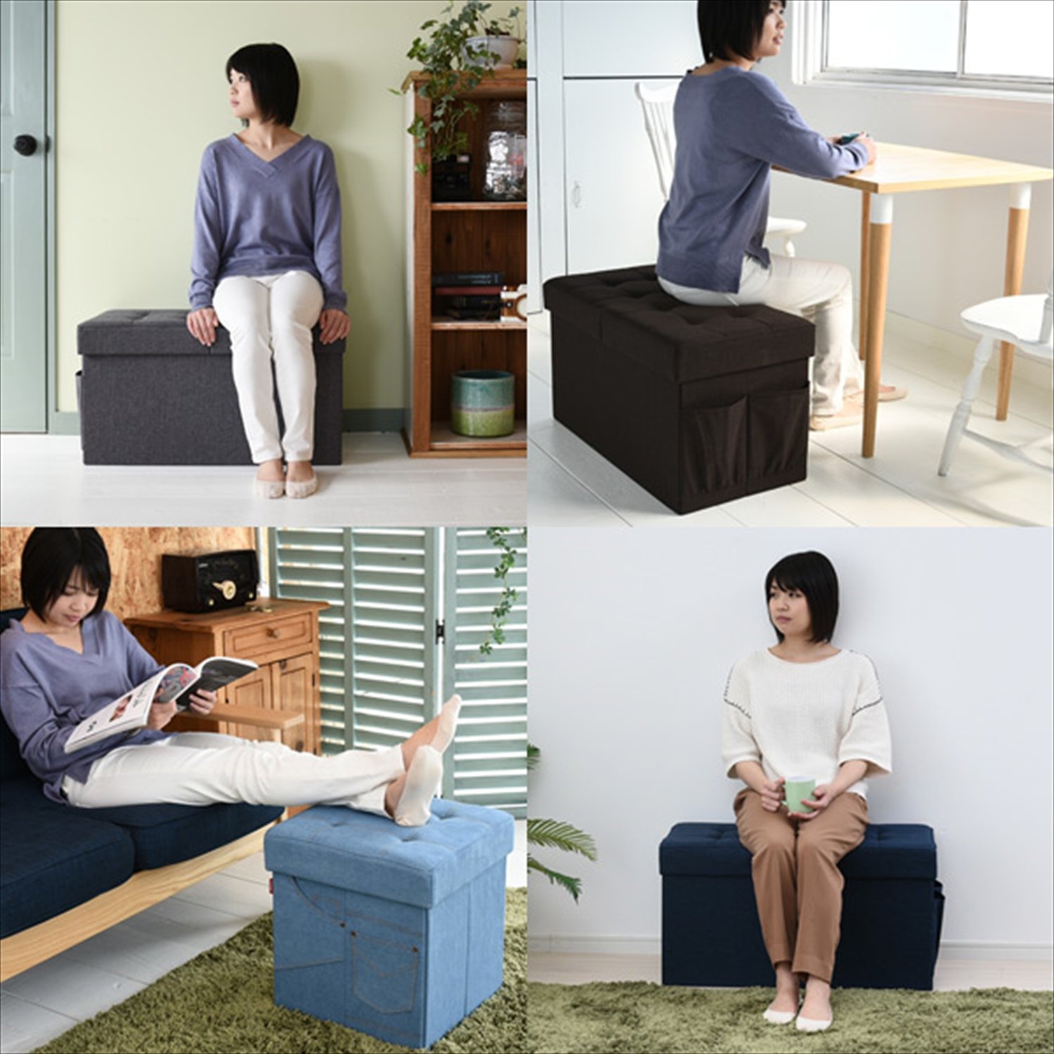 ヴィンテージ　布張りスツール　デニムスツール Amazon｜山善(YAMAZEN) インディゴブルー 38×38cm 収納 収納スツール