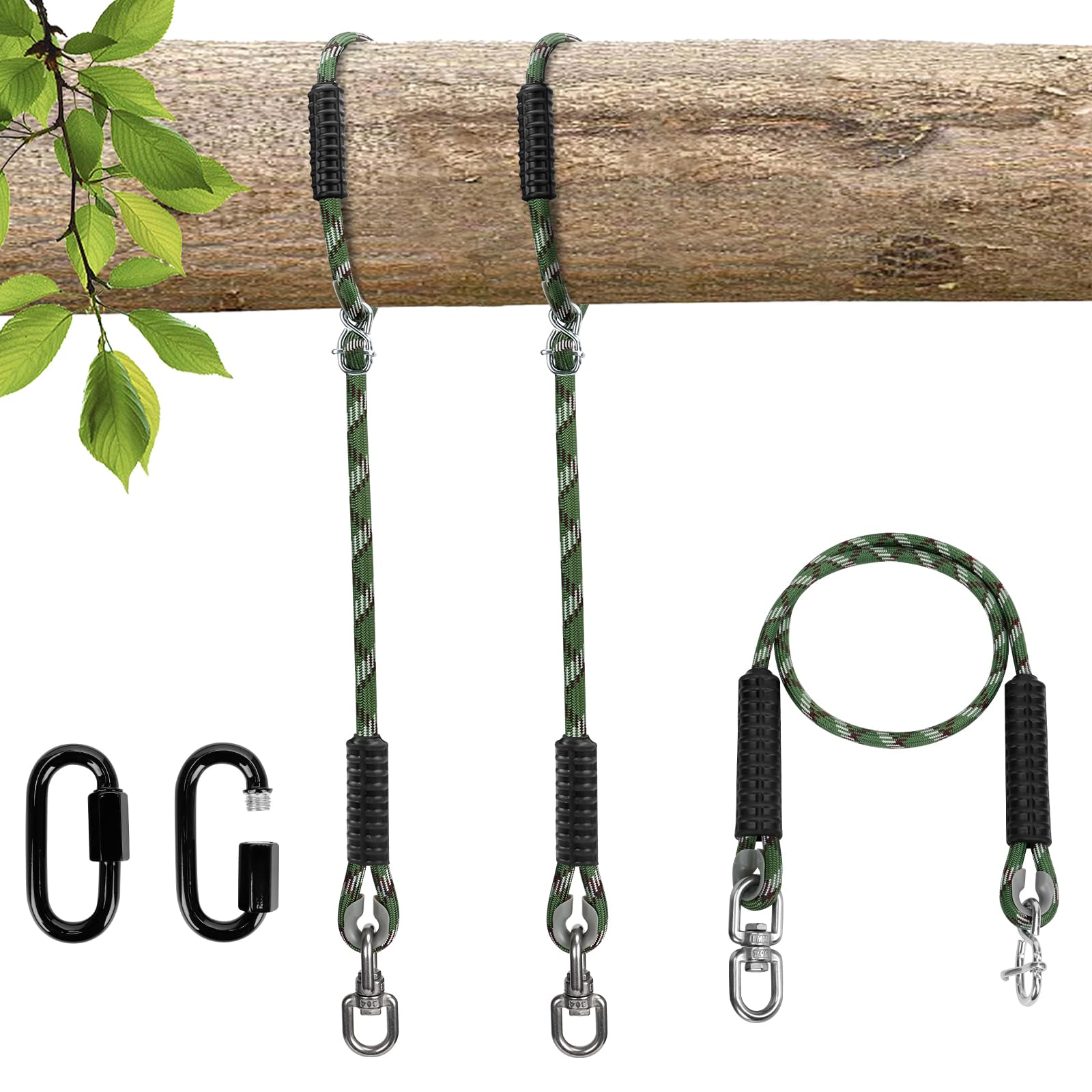 2Pcs Tree Swing Ropes, Adjustable Hammock Hanging Strap with 2 Carabiner, 450kg Capacity