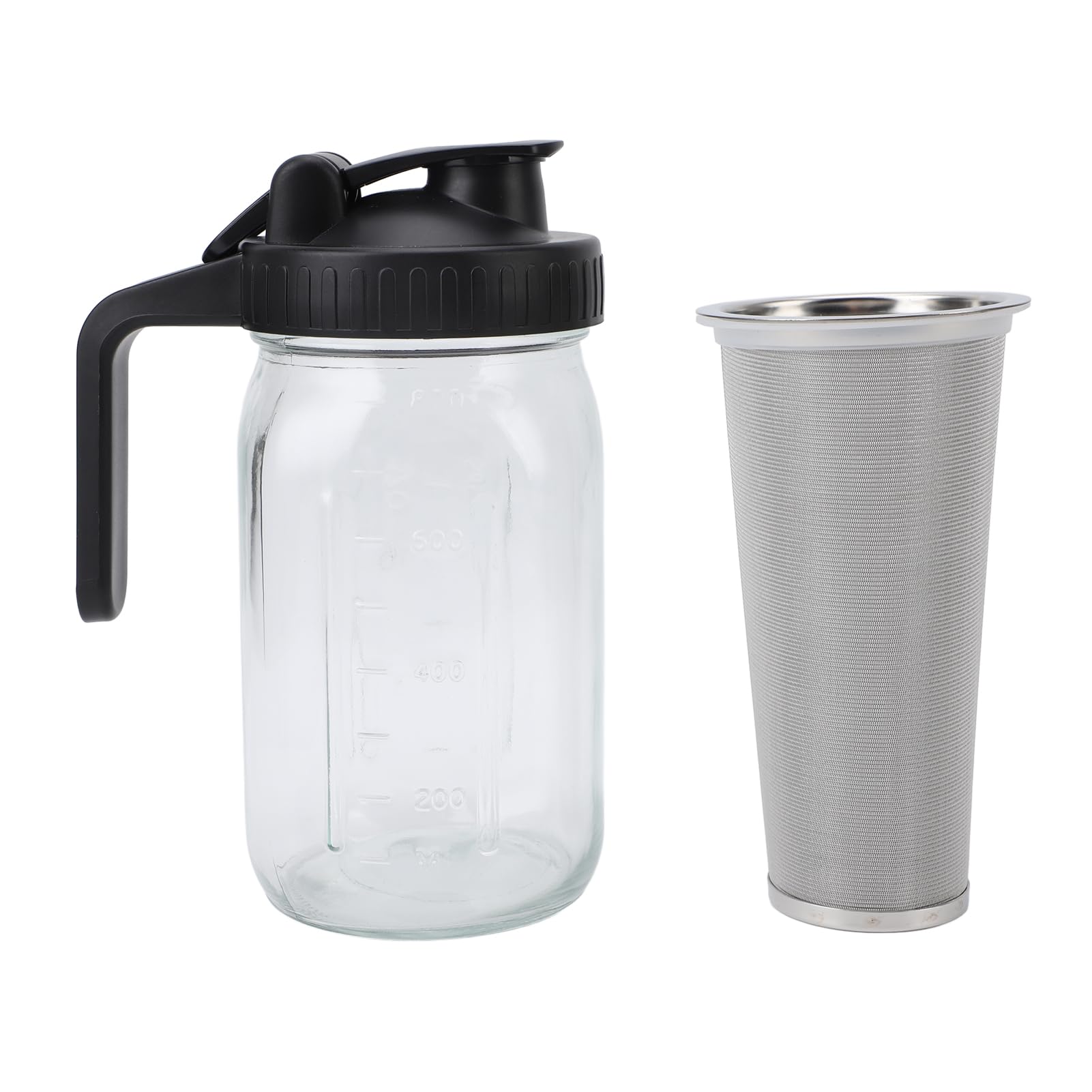 Carafe en Verre pour Cafetière à Froid avec Filtre en Acier Inoxydable et Couvercle Bec, 1000ml