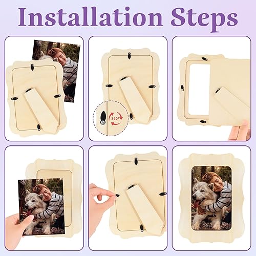 Vista 20 de Paquete de 15 marcos de fotos de madera para manualidades, marcos de fotos de madera para fotos de 4 x 6 pulgadas, marcos de fotos de pie sin