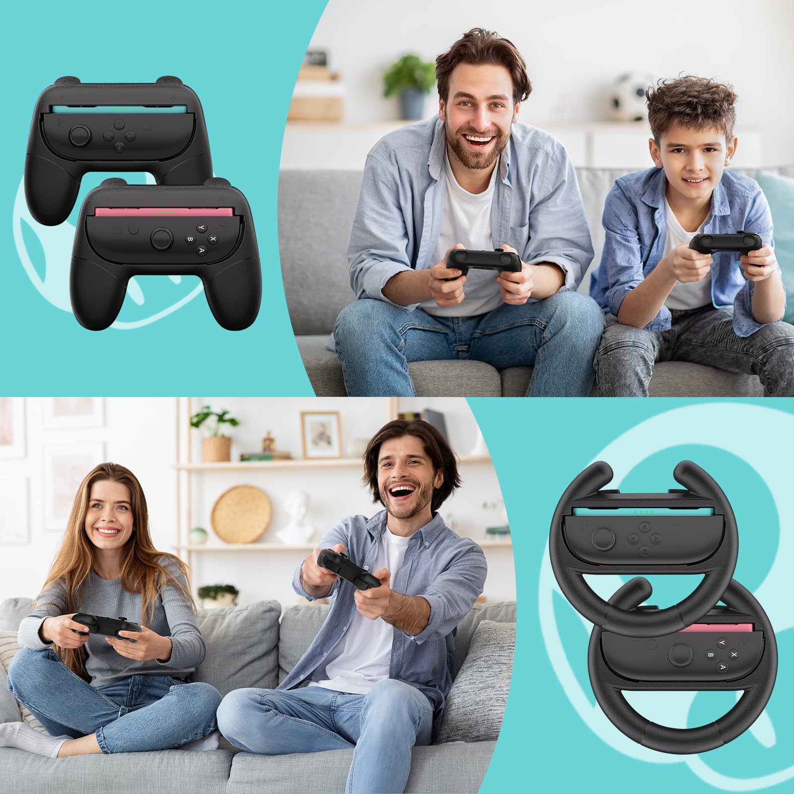 HEYSTOP Lenkräder für Nintendo Switch 2 Joy-Con Grip Rennlenkräder für Mario Kart 8 Deluxe 4-in-1 Lenkradgriff-Hülle