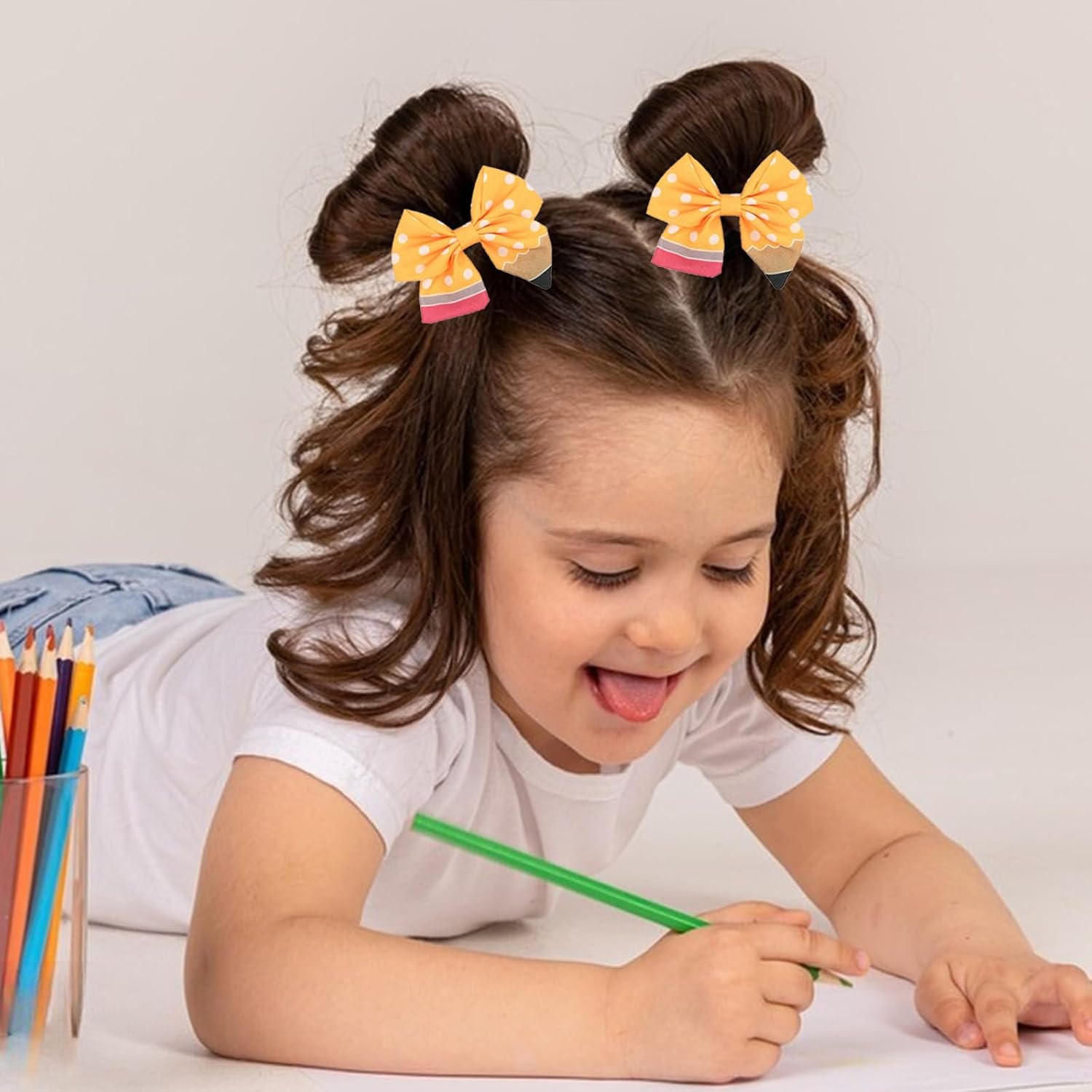 Back to School Hair Bow Clips 2Pcs Yellow Pencil Hair Clips with Polka Dot Pencil Design Cute Pencil Hair Barrette First Day of School Hair Accessories for Girls image 5