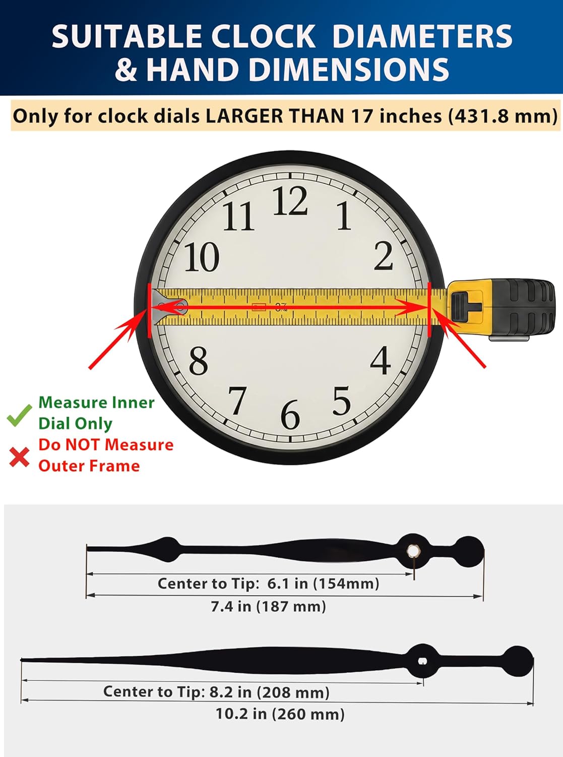 High Torque Quartz Movement with Long Shaft - Includes 208mm Hand Set for XXL Wall Clocks (Diameter 45-60cm) - DIY Battery Operated Movement & Replacement Movement