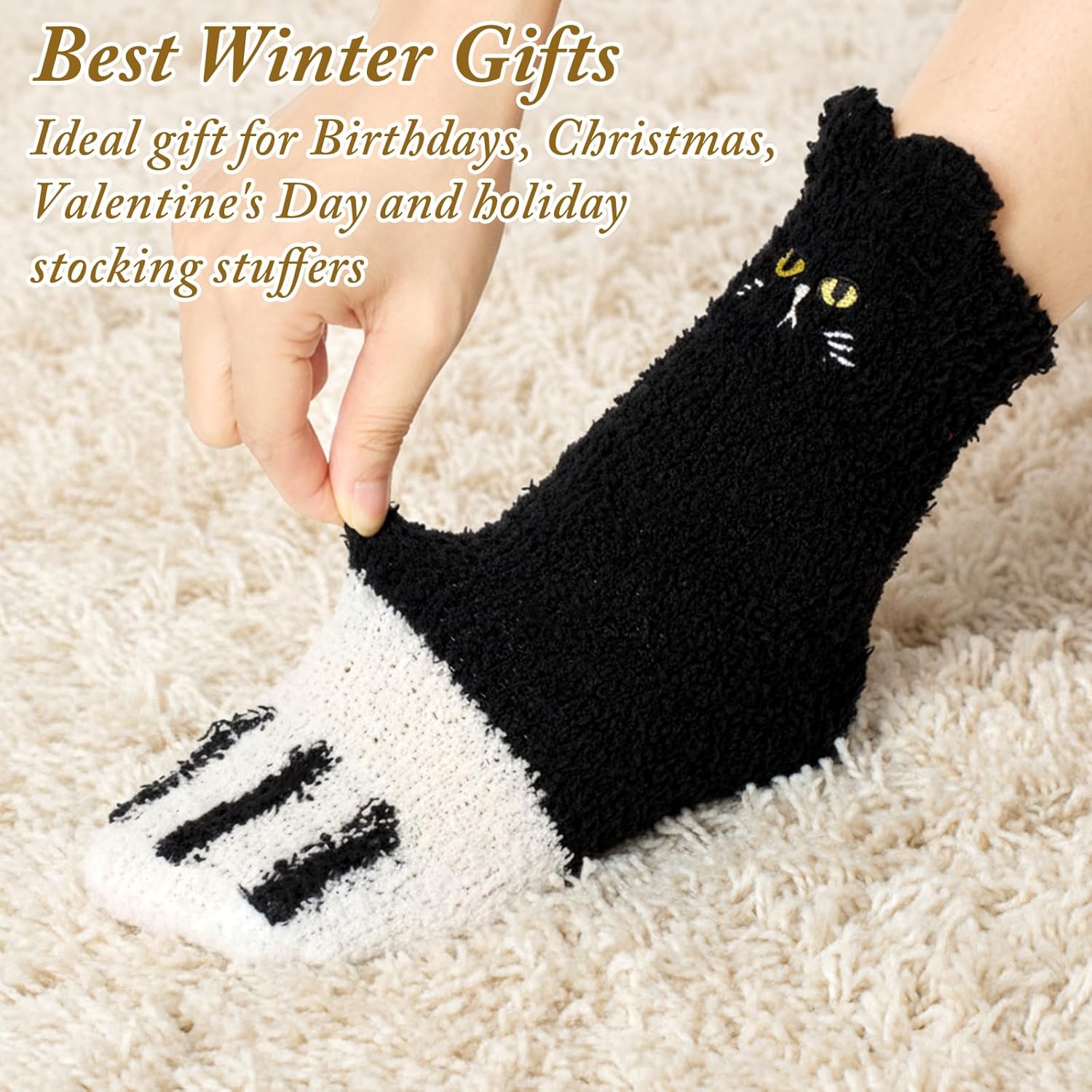 Geyoga 6 Pairs Fuzzy Cat Paw Socks for Women Warm Winter Cat Socks Fluffy Slipper Soft Slipper No-shedding Sleeping Cute Animal Cozy for Birthday Valentine Gifts - Image 6