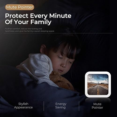 Miniatura 3 de 10" Square Modern Wall Clock,Desert Landscape Highway Print Kitchen Clocks Wall Battery Operated,Silent Non Ticking Unique Funny Cute Wall Clock for