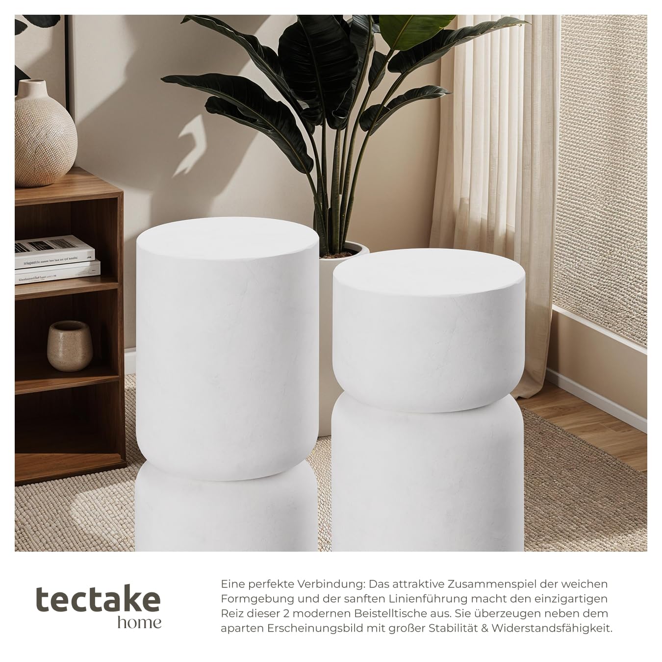 tectake® 2er Set runder Couchtisch weiß, Beistelltisch rund, Aesthetic Room Decor, Moderne Möbel für Wohnzimmer, Schlafzimmer, als Coffee Table, Side Table oder Nachttisch
