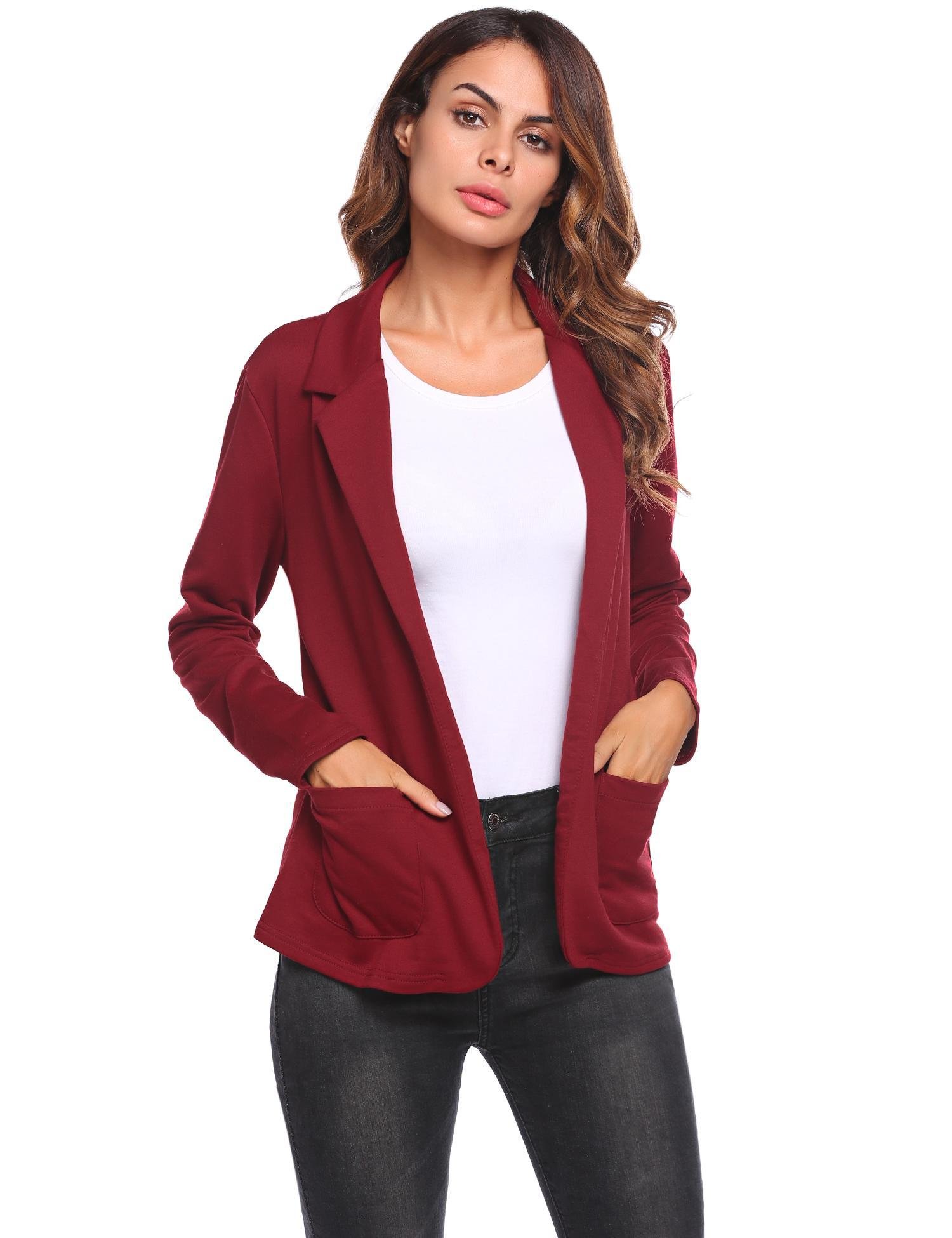 Women's Lightweight Cotton Blazer Open Front Work Office Jacket Pockets