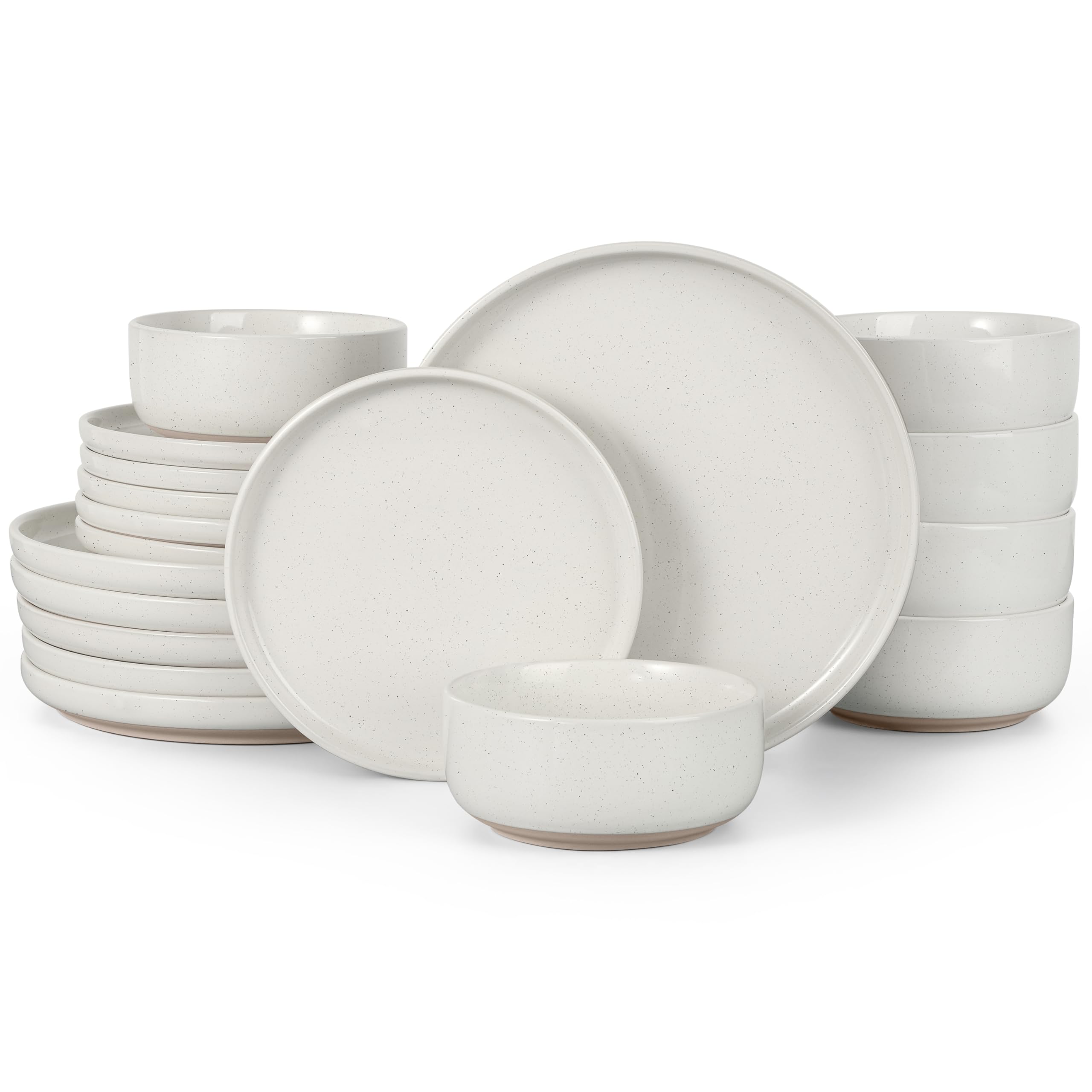 Dinnerware Sets, 18-Piece Plates and Bowls Set for 6, Milky White