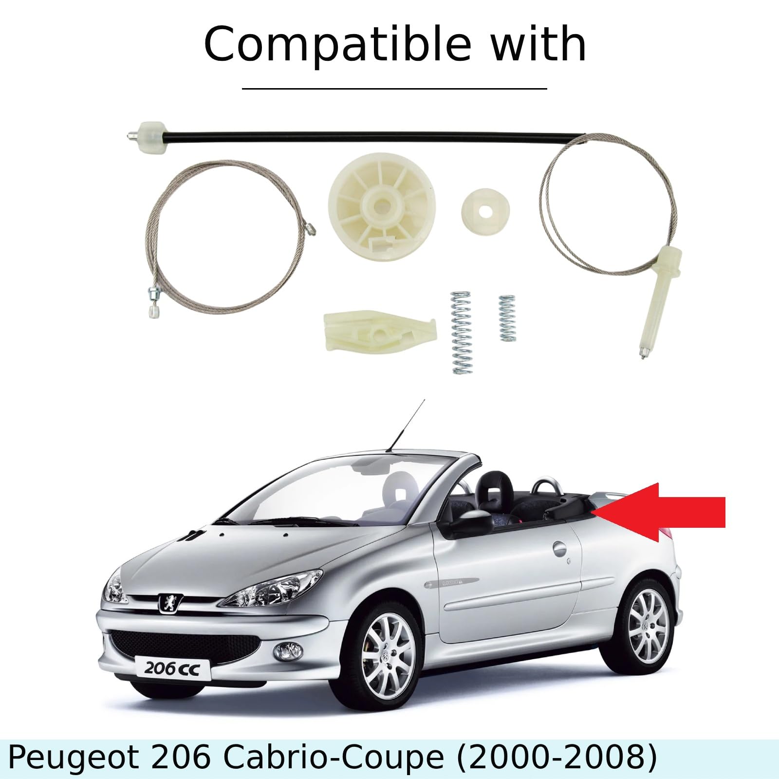 Twowinds Kit Alzacristalli 19221Y3 do Peugeot 206 Cabrio-Coupé (2000-2008) Porta Tylna Lewa