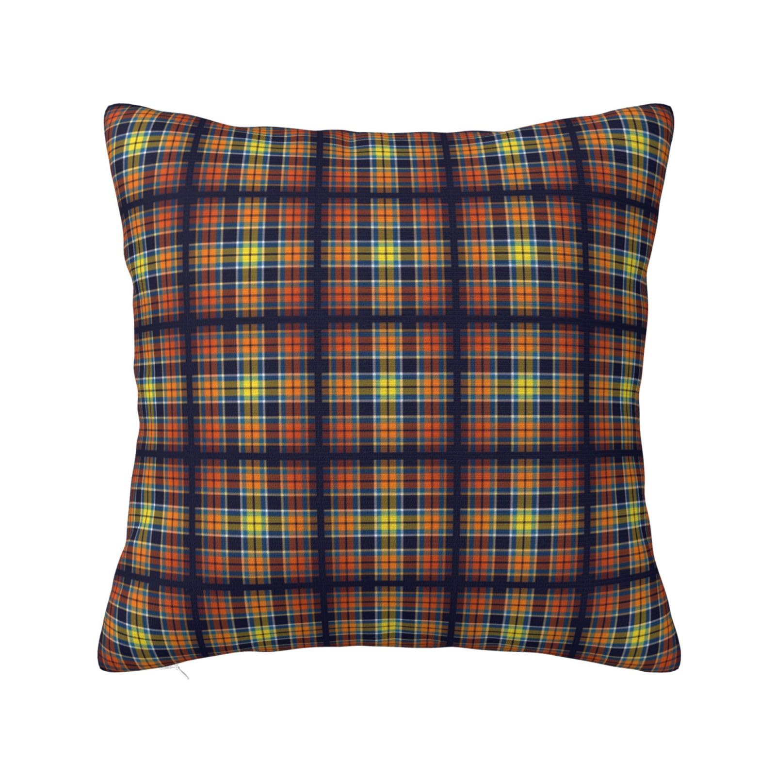 Navy Blue Orange Plaid Pillowcase 22"x22"